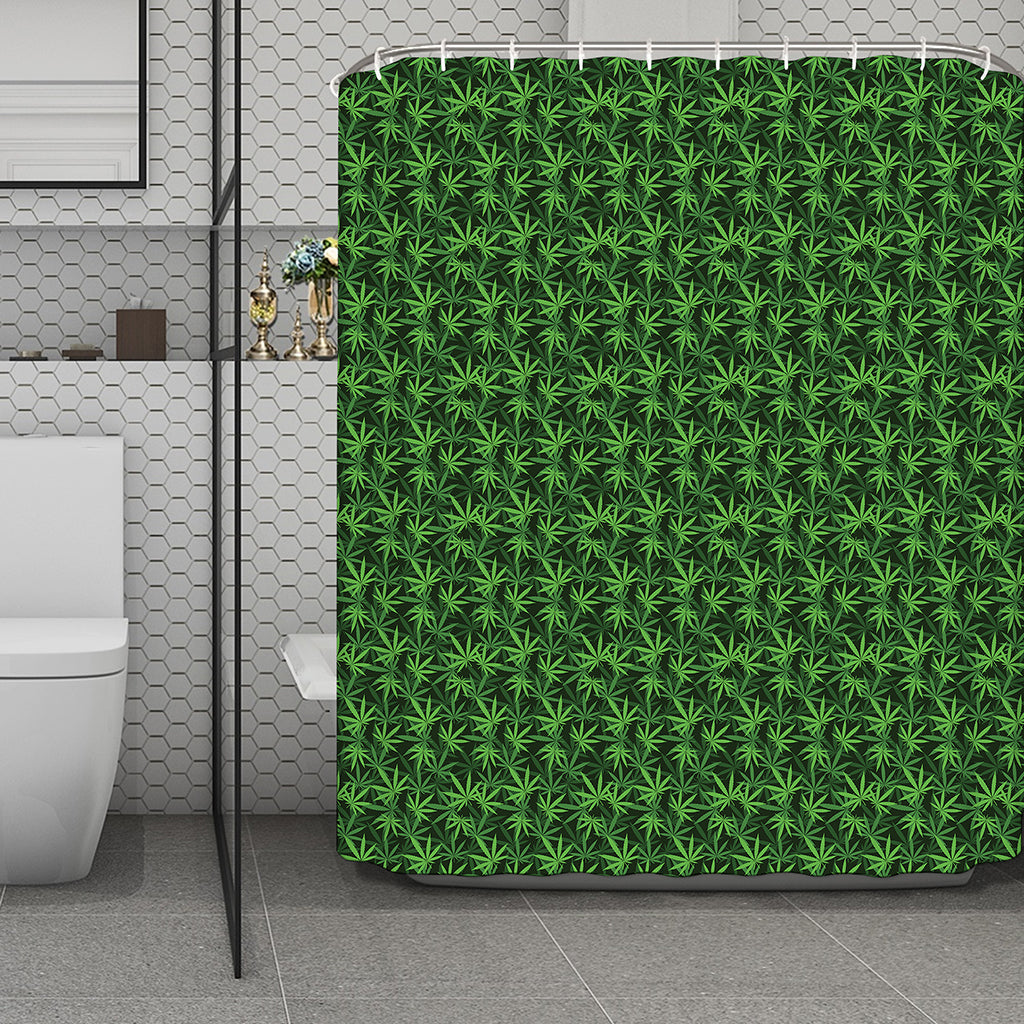 Green Pot Leaf Pattern Print Polyester Shower Curtain