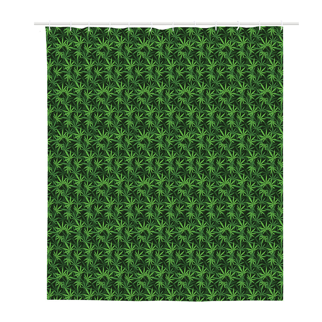 Green Pot Leaf Pattern Print Polyester Shower Curtain