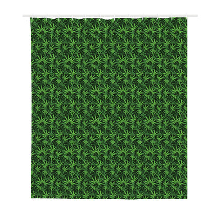 Green Pot Leaf Pattern Print Polyester Shower Curtain