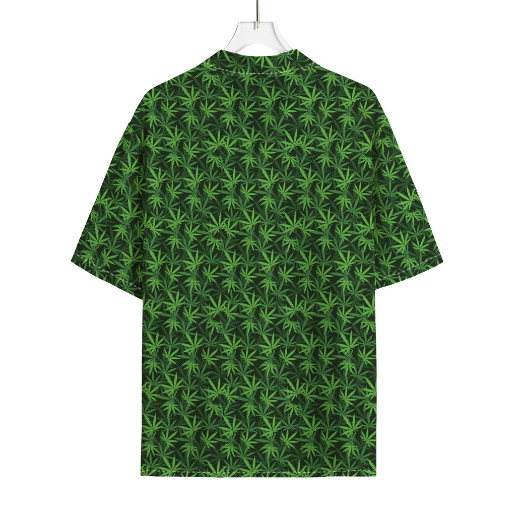 Green Pot Leaf Pattern Print Rayon Hawaiian Shirt