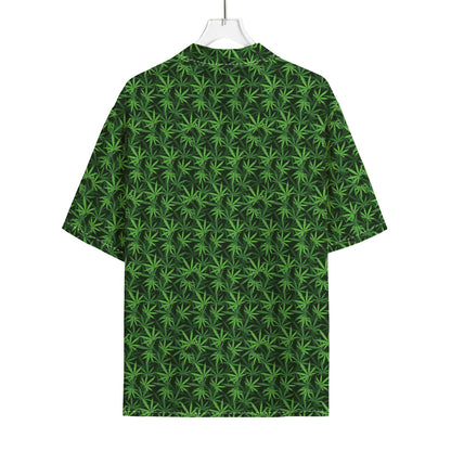 Green Pot Leaf Pattern Print Rayon Hawaiian Shirt