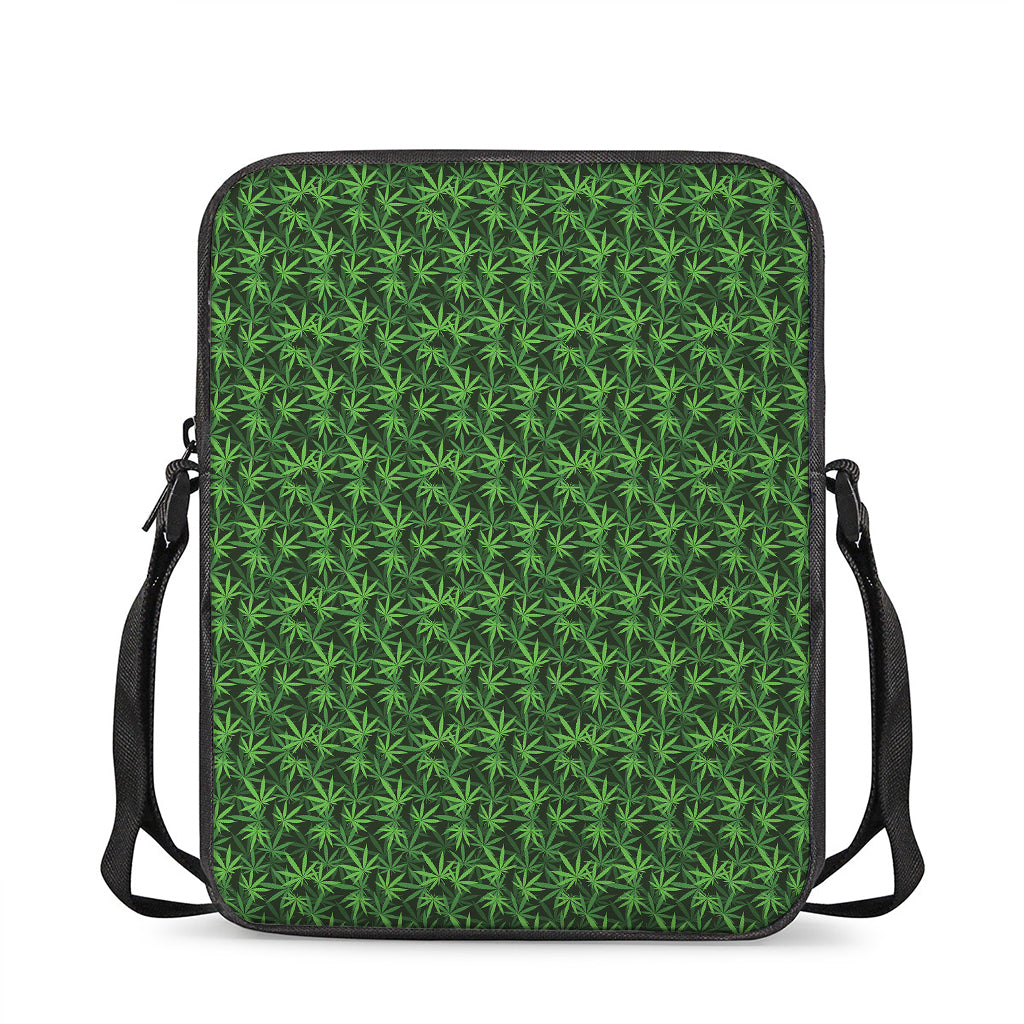 Green Pot Leaf Pattern Print Rectangular Crossbody Bag