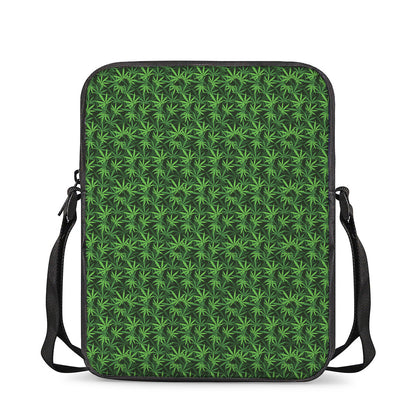 Green Pot Leaf Pattern Print Rectangular Crossbody Bag