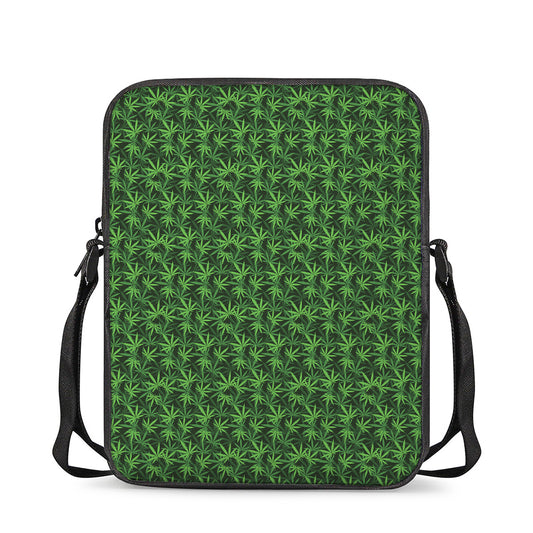 Green Pot Leaf Pattern Print Rectangular Crossbody Bag