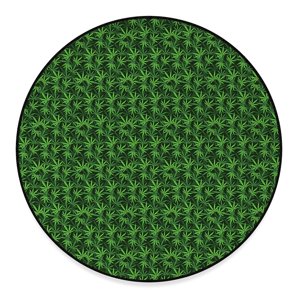 Green Pot Leaf Pattern Print Round Floor Mat