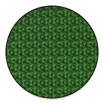 Green Pot Leaf Pattern Print Round Floor Mat