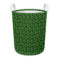 Green Pot Leaf Pattern Print Round Laundry Basket
