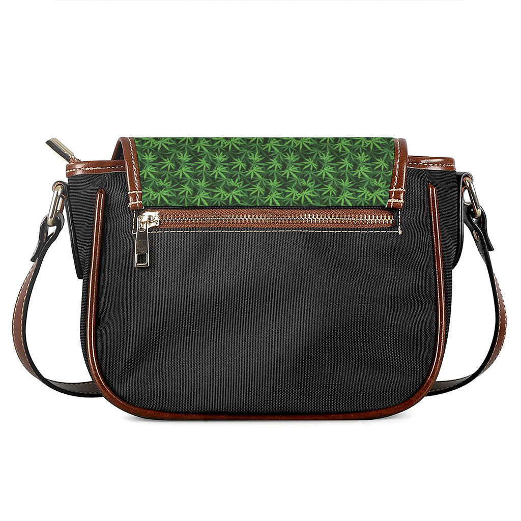 Green Pot Leaf Pattern Print Saddle Bag
