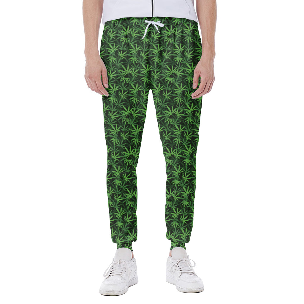 Green Pot Leaf Pattern Print Scuba Joggers