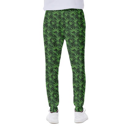 Green Pot Leaf Pattern Print Scuba Joggers