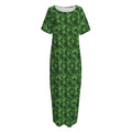 Green Pot Leaf Pattern Print Short Sleeve Long Nightdress
