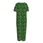 Green Pot Leaf Pattern Print Short Sleeve Long Nightdress