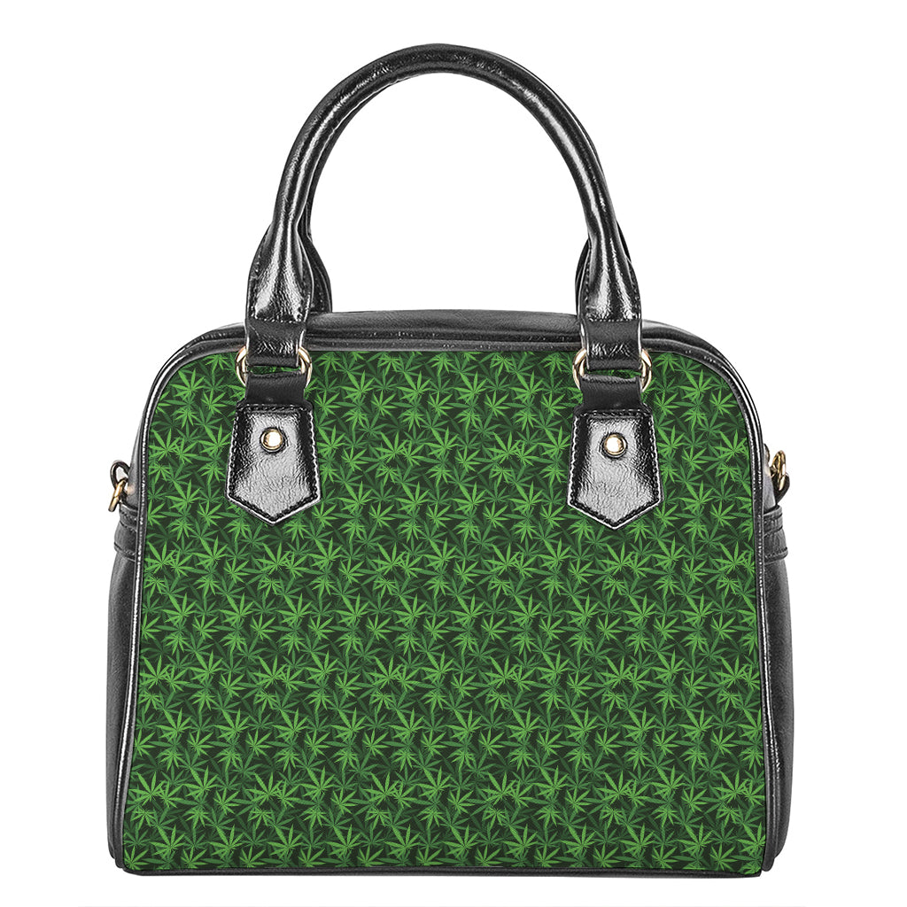 Green Pot Leaf Pattern Print Shoulder Handbag