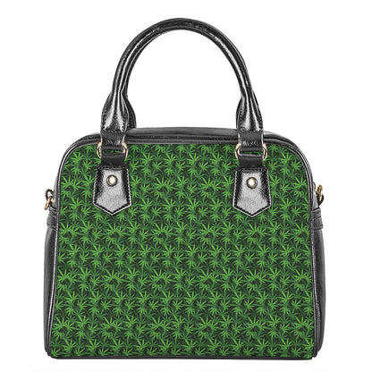 Green Pot Leaf Pattern Print Shoulder Handbag