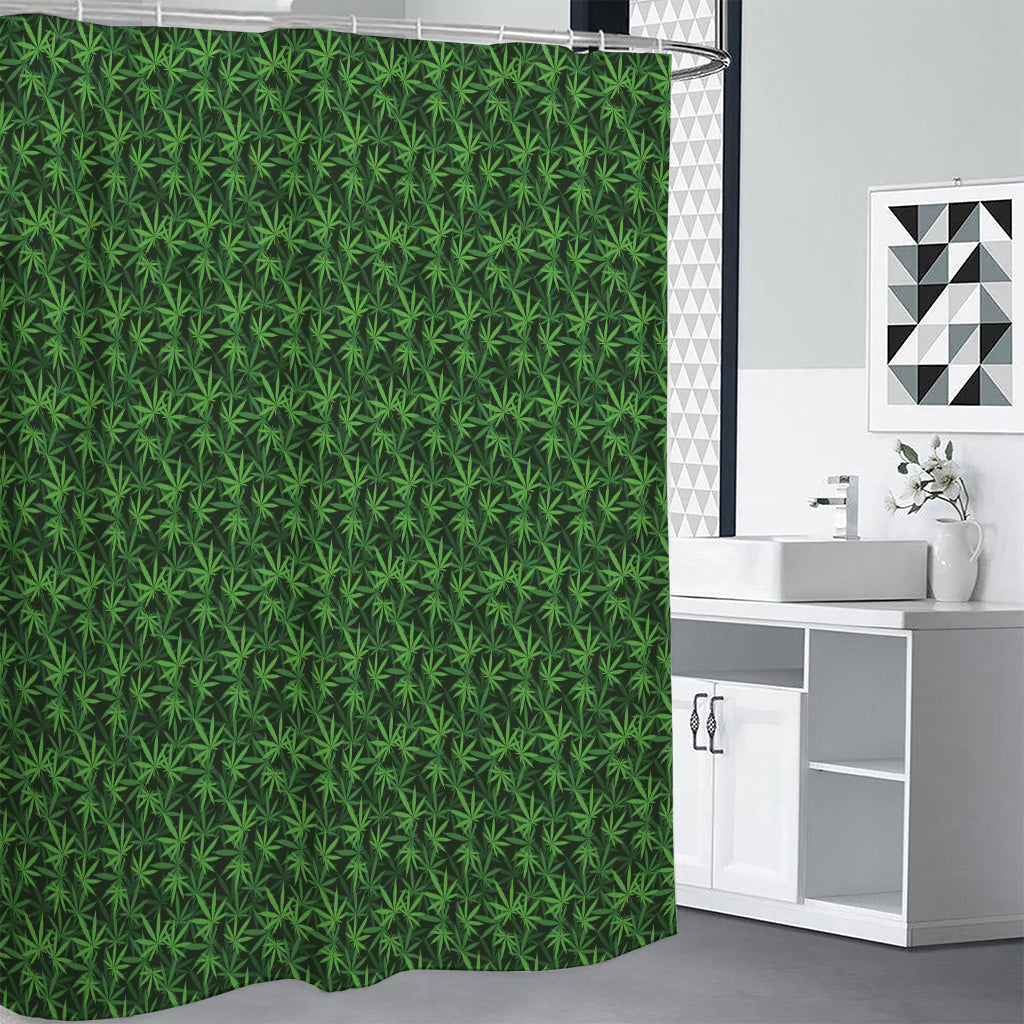 Green Pot Leaf Pattern Print Shower Curtain