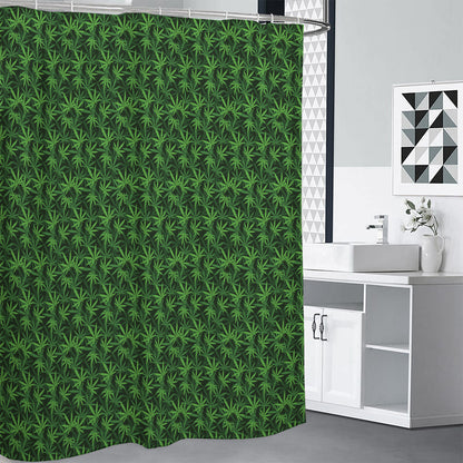 Green Pot Leaf Pattern Print Shower Curtain