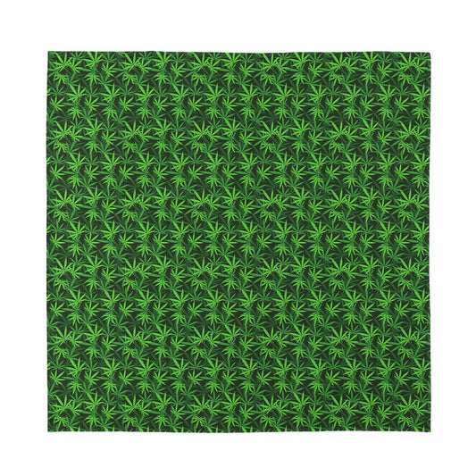 Green Pot Leaf Pattern Print Silk Bandana
