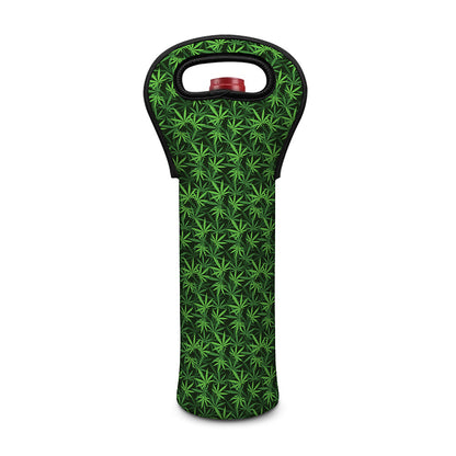 Green Pot Leaf Pattern Print Single Neoprene Wine Tote