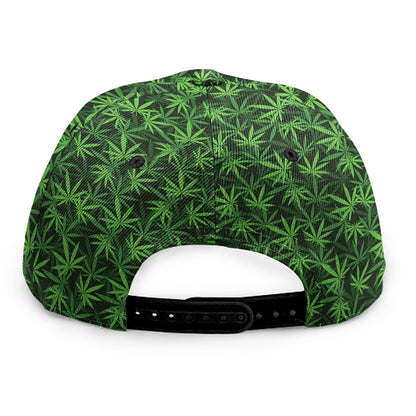 Green Pot Leaf Pattern Print Snapback Cap