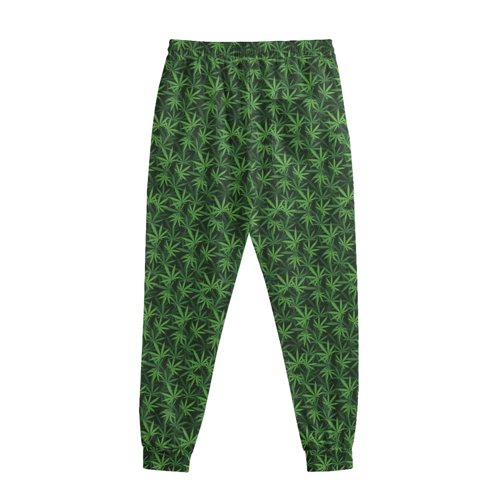 Green Pot Leaf Pattern Print Sweatpants