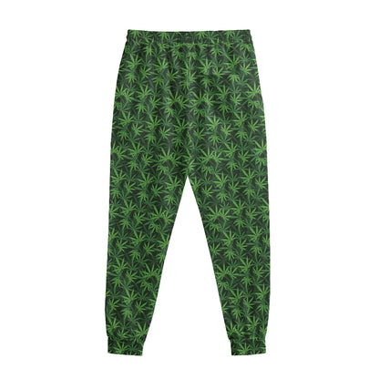 Green Pot Leaf Pattern Print Sweatpants