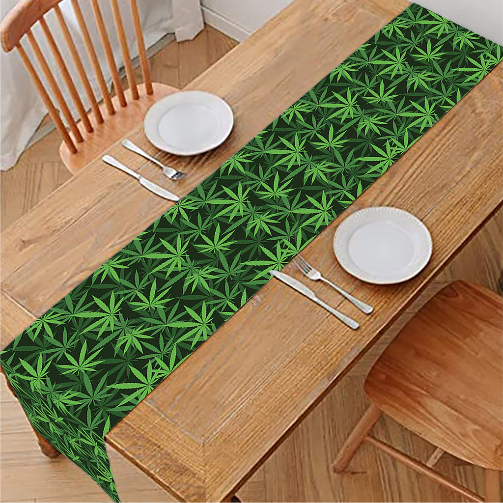 Green Pot Leaf Pattern Print Table Runner