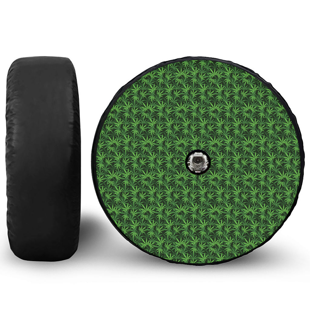 Green Pot Leaf Pattern Print Tire Cover With Camera Hole