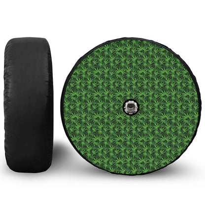 Green Pot Leaf Pattern Print Tire Cover With Camera Hole