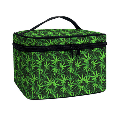 Green Pot Leaf Pattern Print Travel Makeup Bag