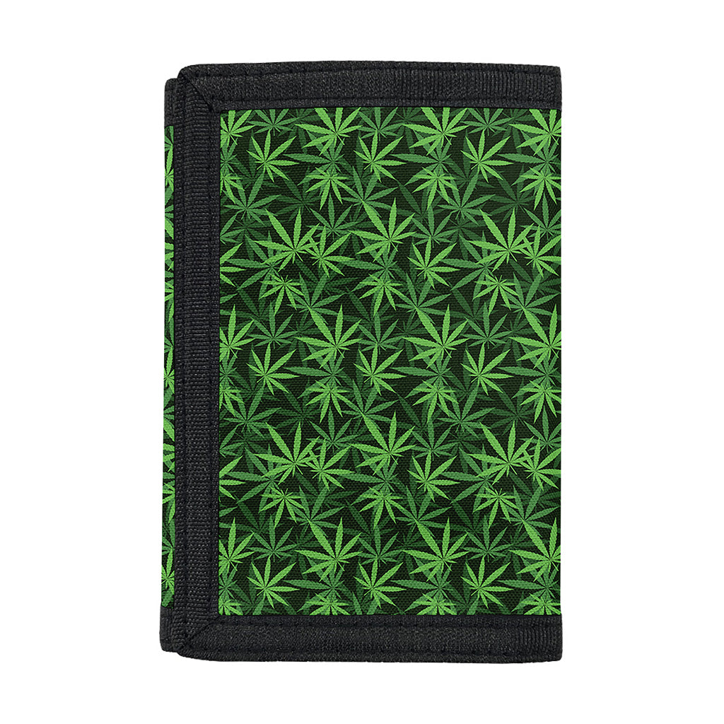 Green Pot Leaf Pattern Print Trifold Wallet