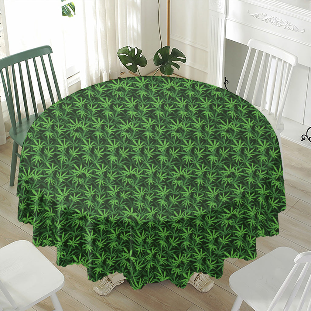 Green Pot Leaf Pattern Print Waterproof Round Tablecloth