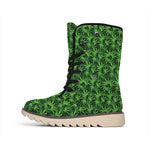 Green Pot Leaf Pattern Print Winter Boots