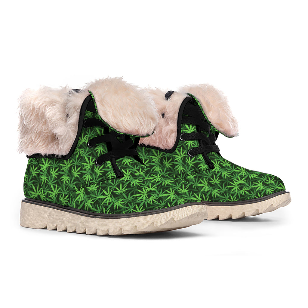 Green Pot Leaf Pattern Print Winter Boots