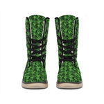 Green Pot Leaf Pattern Print Winter Boots