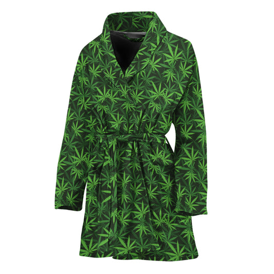 Green Pot Leaf Pattern Print Women's Bathrobe