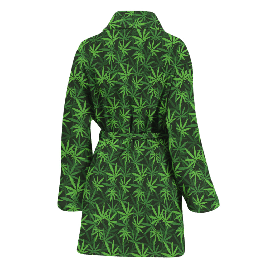 Green Pot Leaf Pattern Print Women's Bathrobe