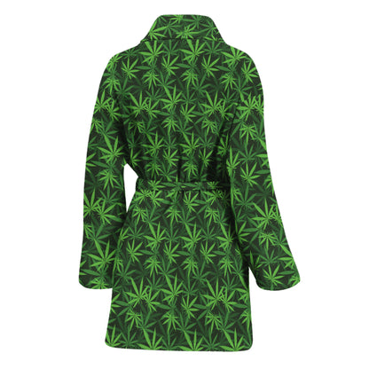 Green Pot Leaf Pattern Print Women's Bathrobe