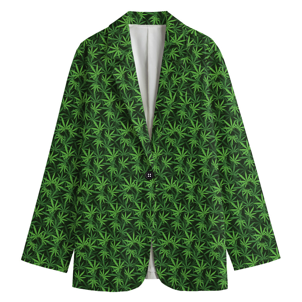 Green Pot Leaf Pattern Print Women's Blazer