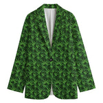 Green Pot Leaf Pattern Print Women's Cotton Blazer