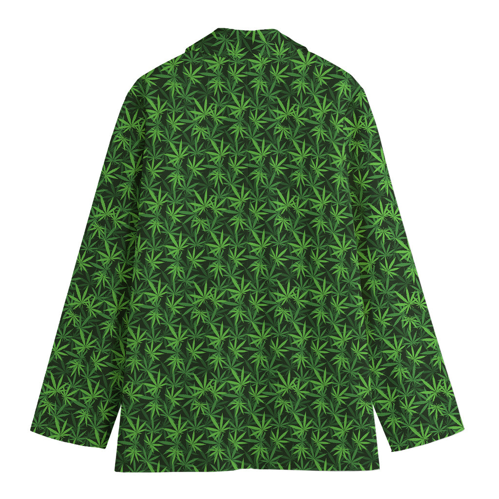 Green Pot Leaf Pattern Print Women's Cotton Blazer