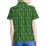 Green Pot Leaf Pattern Print Women's Polo Shirt