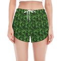 Green Pot Leaf Pattern Print Women's Split Running Shorts