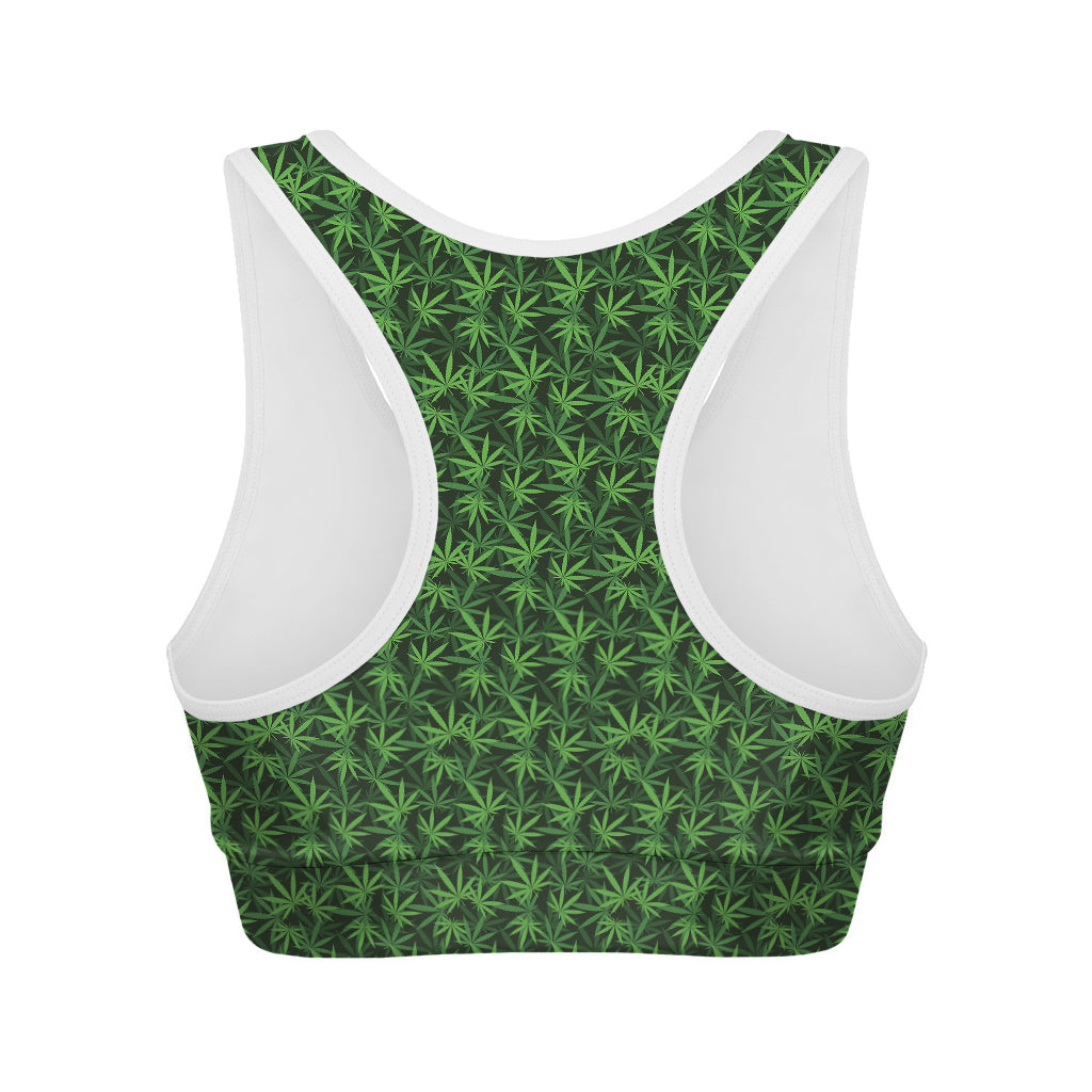 Green Pot Leaf Pattern Print Women's Sports Bra