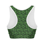 Green Pot Leaf Pattern Print Women's Sports Bra