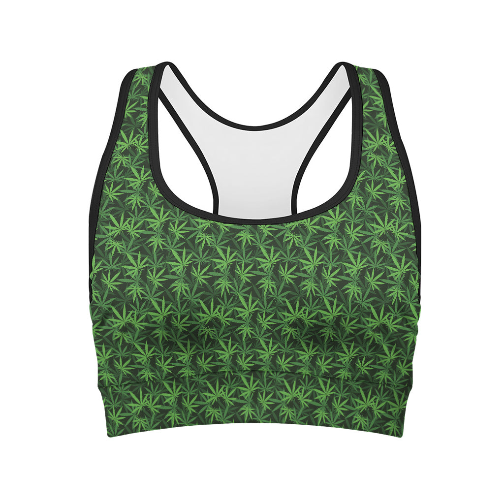 Green Pot Leaf Pattern Print Women's Sports Bra