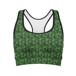 Green Pot Leaf Pattern Print Women's Sports Bra