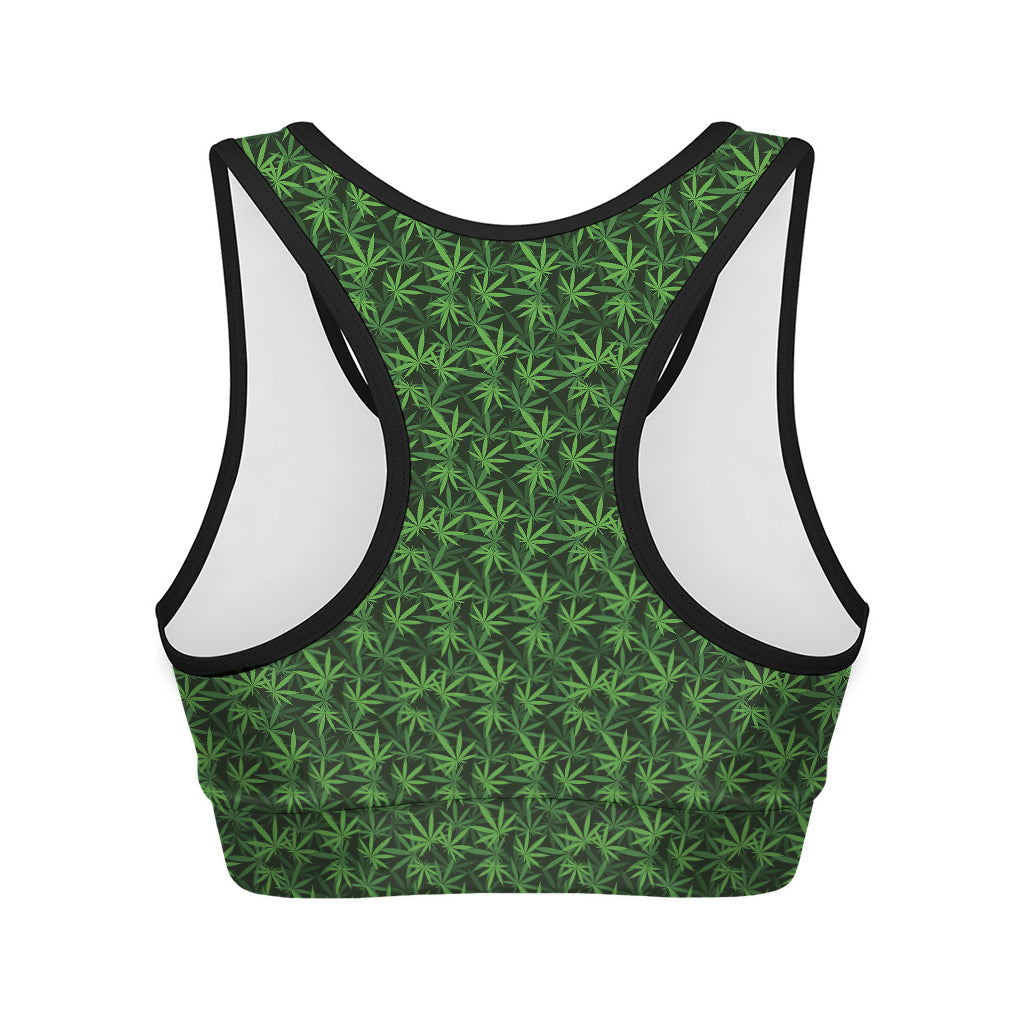 Green Pot Leaf Pattern Print Women's Sports Bra
