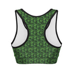 Green Pot Leaf Pattern Print Women's Sports Bra