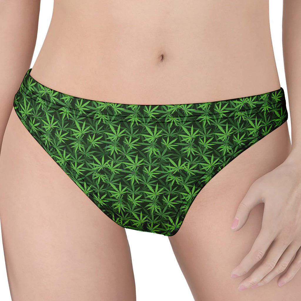 Green Pot Leaf Pattern Print Women's Thong