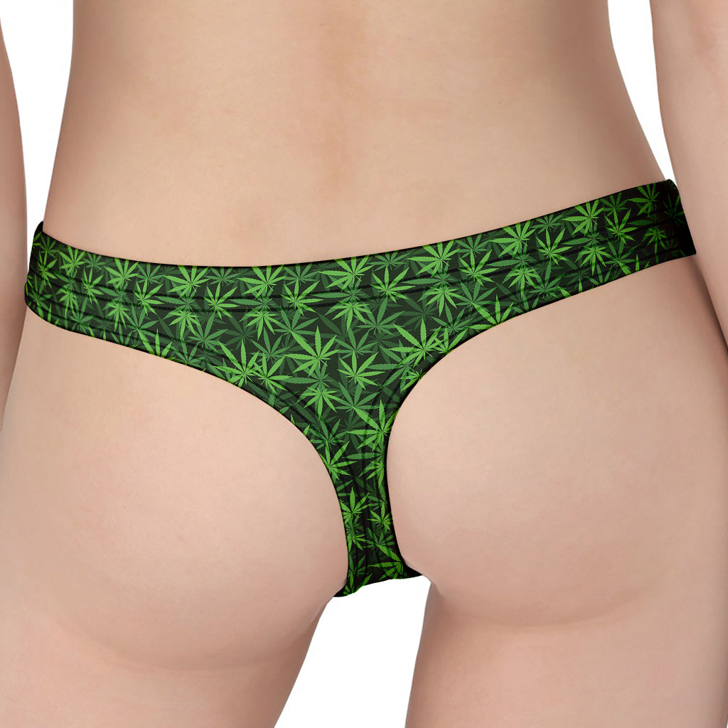 Green Pot Leaf Pattern Print Women's Thong